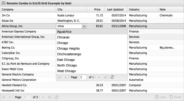 Remote Combo in ExtJS Grid Example Code