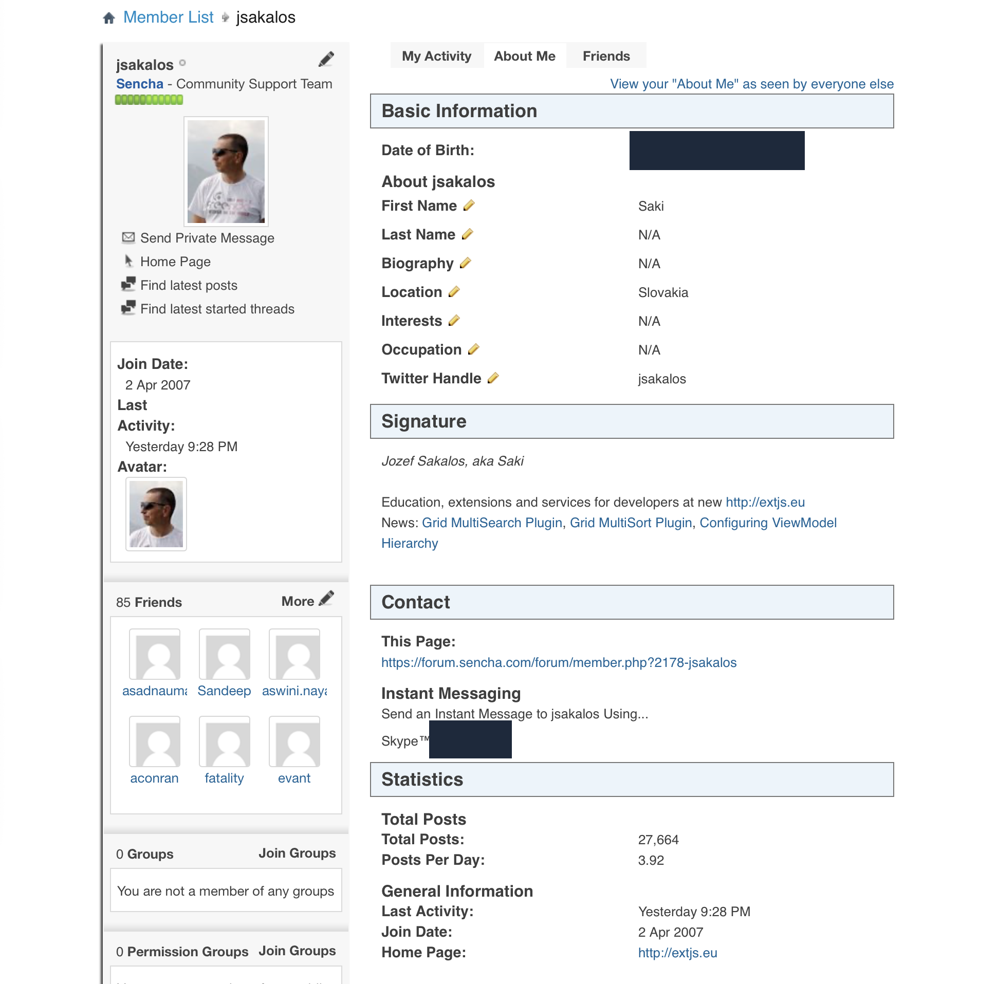 Sencha forum member profile for jsakalos — joined 2 April 2007, Sencha Community Support Team, 27,664 total posts at 3.92 per day, home page extjs.eu.